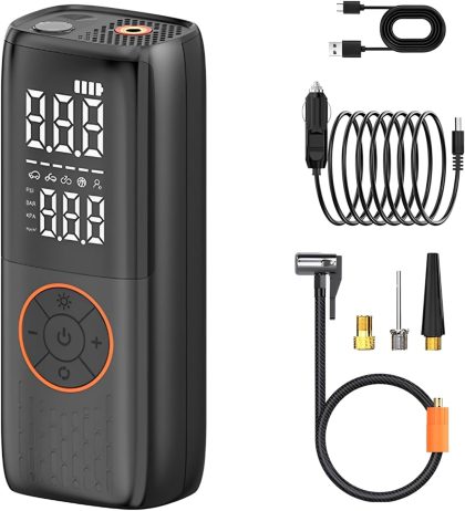 Phmnkl Cordless Tire Inflator Portable Air Compressor - 150PSI 2X Faster Inflation with Digital Pressure Gauge, Auto Shut-Off & LED Light - Dual Power Air Pump for Car, Motorcyc...