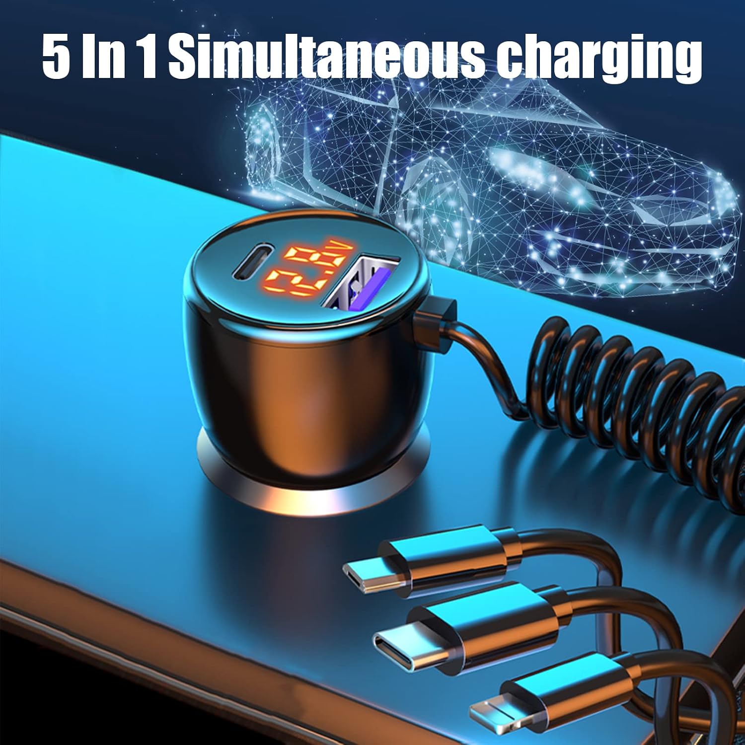 Phmnkl Super Fast Car Charger Type C, 66W+65W+20W QC3.0&PD3.0 5 Port Built-in 4FT Cable USB C Car Charger Fast Charging for iPhone 14/13/12/Google/Pixel/Motorola/LG Android Phones Phmnkl Super Fast Car Charger Type C, 66W+65W+20W QC3.0&PD3.0 5 Port Built-in 4FT Cable USB C Car Charger Fast Charging for iPhone 14/13/12/Google/Pixel/Motorola/LG Android Phones